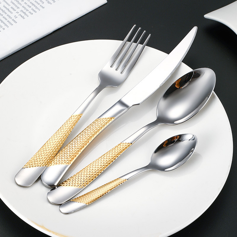 Amazon Stainless Steel Cutlery Set Hotel Creative Star Diamond Steak Knife Fork Spoon Western Tableware Real Gold