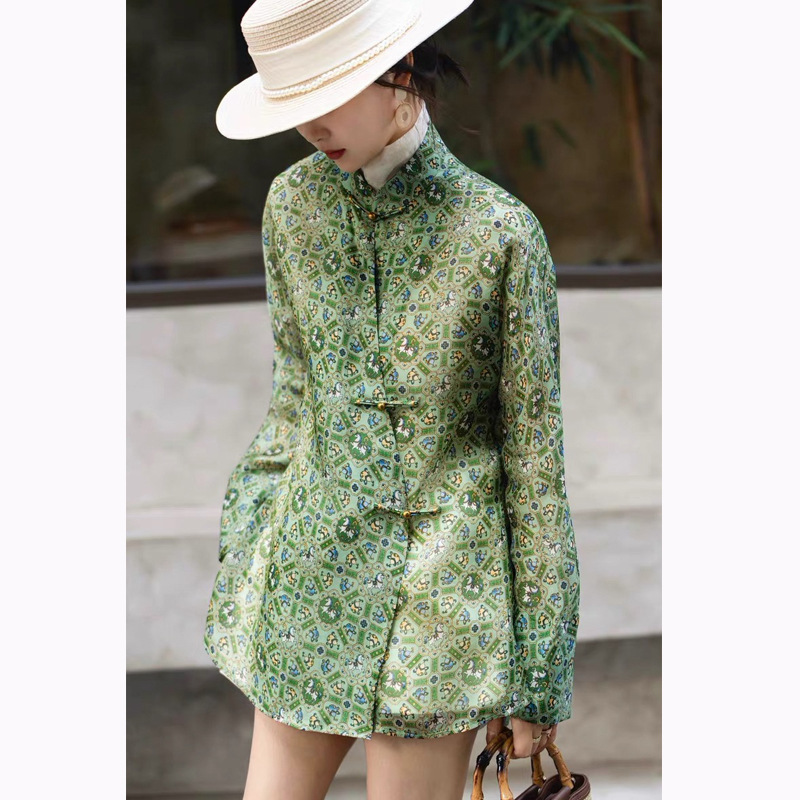 New Chinese-style silk organza shirt for women, 2026 spring and autumn new model, stand-up collar, diagonal placket, Tang-style semi-transparent top New Chinese-style silk organza shirt for women, 2026 spring and autumn new model, stand-up collar, diagonal placket, Tang-style semi-transparent top