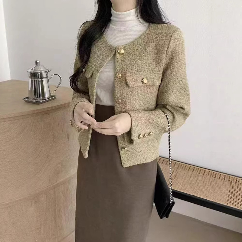 Elegant and Stylish Korean Dongdaemun Tweed Chanel-Style Jacket, Long-Sleeved Top, Korean-Style Outerwear