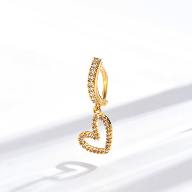 Cross, Moon, Heart Shape Pattern 1 Piece Belly Rings Simple Style Cross Moon Heart Shape Copper Inlay Zircon