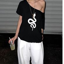 美式纯欲蛇形印花露肩短袖女hiphop爵士街舞嘻哈宽松显瘦上衣