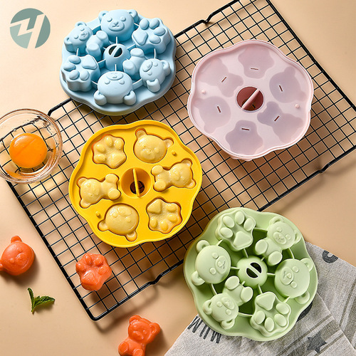 Silicone baby food supplement mold bear ice cream jelly steamable hot rice cake cake jelly ice cream mold
