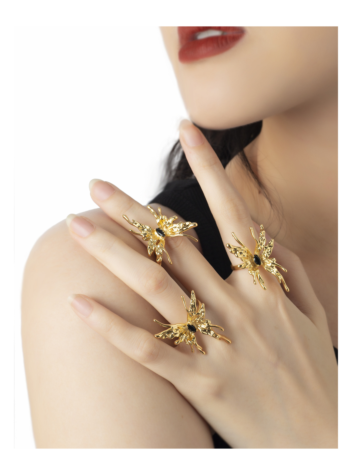 Fashion Butterfly Copper Plating Zircon Open Ring 1 Piece