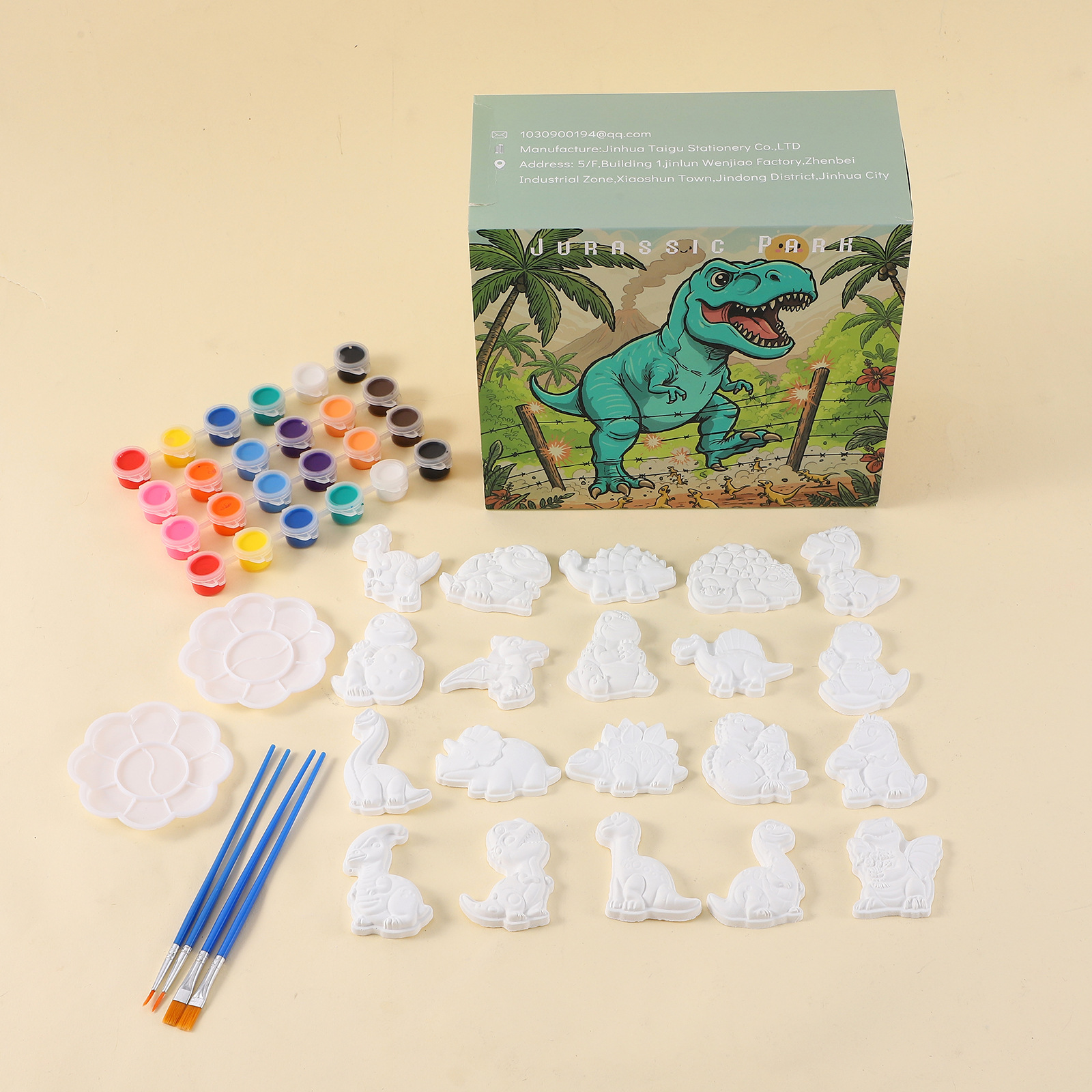 亚马逊新品恐龙主题涂色彩绘套装车载扩香丙烯颜料调色盘香薰石膏