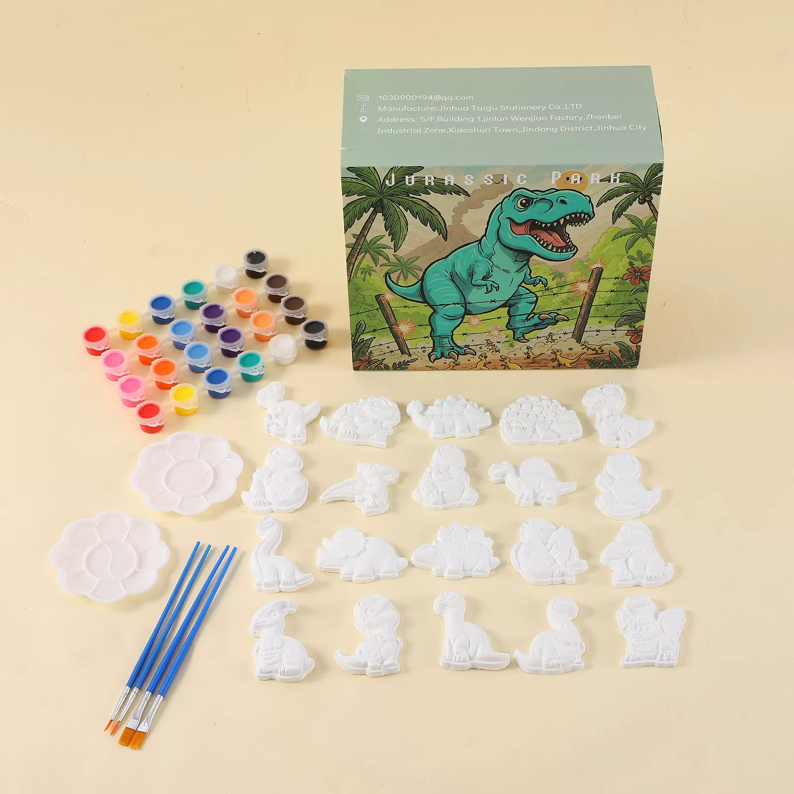 亚马逊新品恐龙主题涂色彩绘套装车载扩香丙烯颜料调色盘香薰石膏
