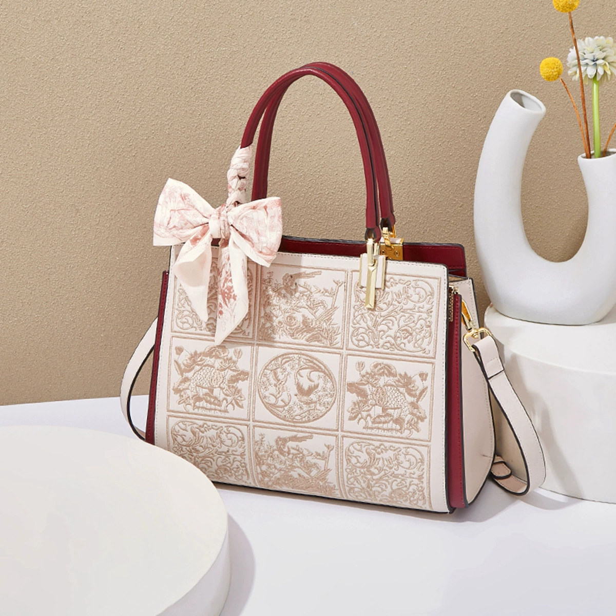 Новая модель 2025 года: модная женская сумка-тоут с вышивкой, вместительная сумка через плечо для свадьбы или для матери-воспитателя