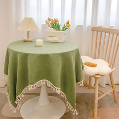 純色流蘇棉麻桌布ins風氛圍感復古輕奢圓桌書桌裝飾茶几餐桌台布