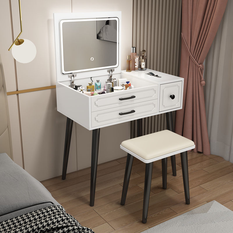 Nórdico blanco red red comedor dormitorio pequeño armario tabla plegable espejo escondido inteligente simple lámpara LED