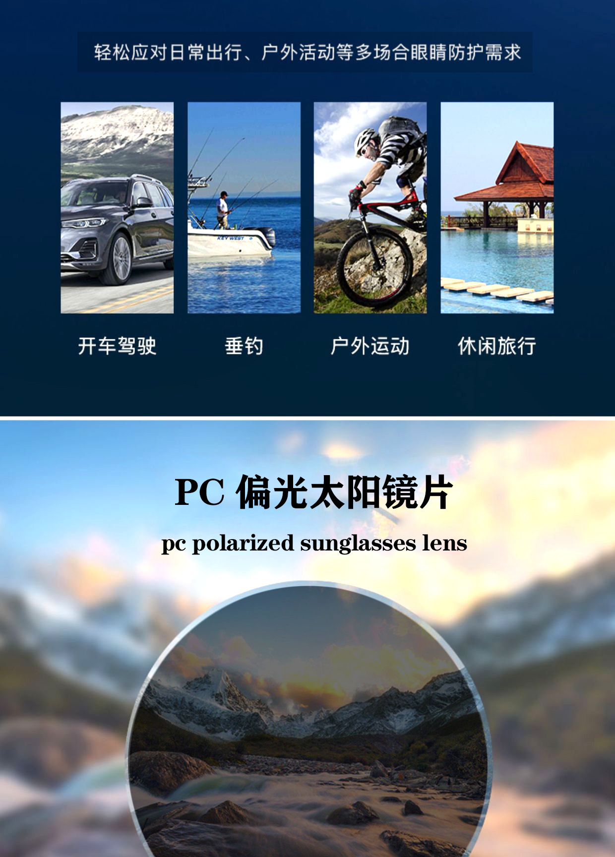 PC Polarized High-Definition Sunglasses Lenses with Gradient Tint - Monochrome Iridescent Color Lenses REVO Coated Lenses