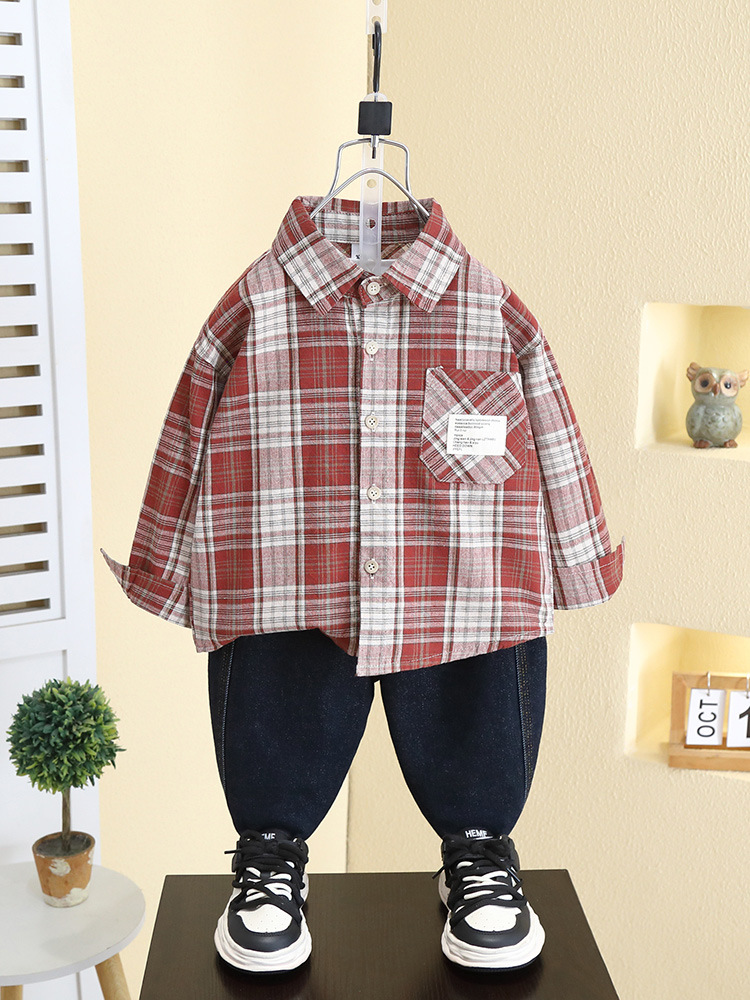 7791 Ropa infantil, camisas para niños, primavera 2026, nuevo estilo, chaqueta coreana de primavera para bebé, camisa a cuadros elegante para niños