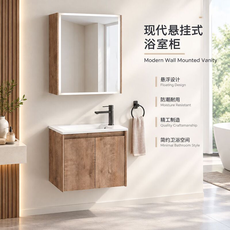 Wall-mounted PVC bathroom vanity with sink, unique waterproof finished bathroom cabinet, vanity unit Wall-mounted PVC bathroom vanity with sink, unique waterproof finished bathroom cabinet, vanity unit
