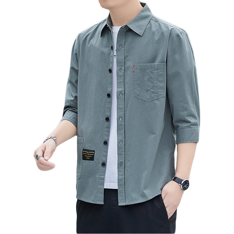 Camisa de ropa de trabajo delgada de verano manga tres cuartos camisa de manga media casual de los hombres guapos camisa de manga larga de los hombres de moda