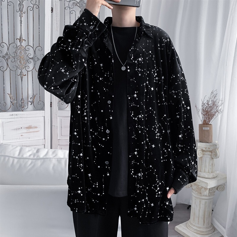 2022 New Arrival Long-Sleeved Dark Star Velvet Shirt Men's Long-Sleeved Korean Fashionable New Arrival Nightclub Style Casual Shirt 2022 New Arrival Long-Sleeved Dark Star Velvet Shirt Men's Long-Sleeved Korean Fashionable New Arrival Nightclub Style Casual Shirt