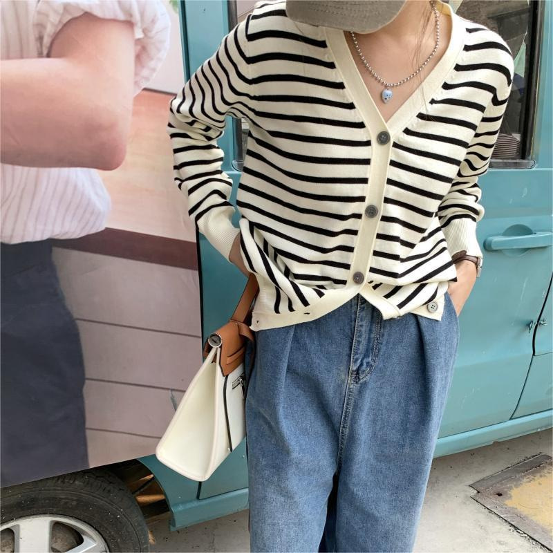 Korean Style Soft Waxy Base Knitted Cardigan Women's Autumn and Winter 2024 Gentle Style V-Neck Slim-fit Long-sleeved Sweater Top for Women