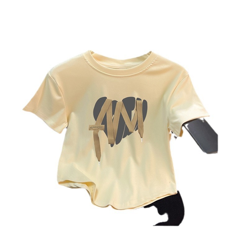 Apricot cotton small design short fitted short sleeve T-shirt