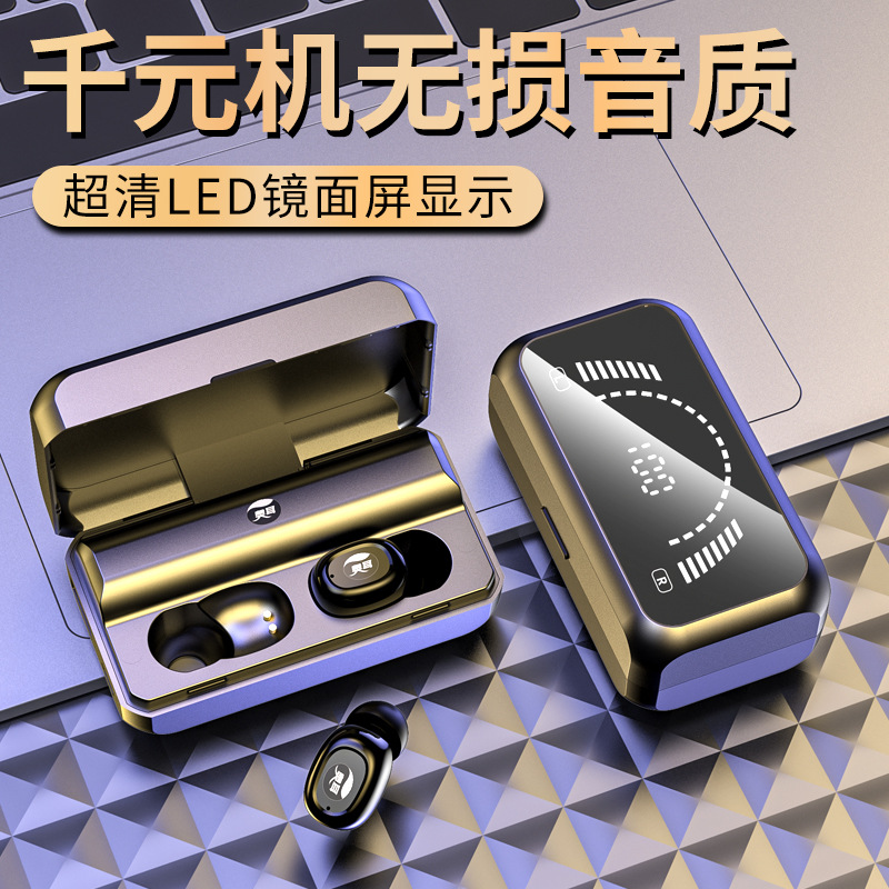 LED espejo inalámbrico auricular Bluetooth binaural Mini en auriculares juego deportes llamada auricular Bluetooth al por mayor