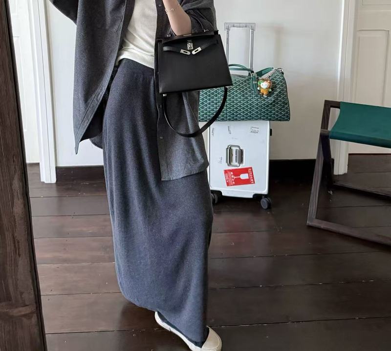 韩系简约百搭显瘦休闲高腰半身裙女秋季新款气质通勤通勤宽松长裙|undefined