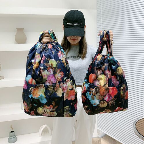 New Drawstring Pocket Large Capacity Backpack Women's Folding Portable Shopping Bag Outdoor Lightweight Travel Bag