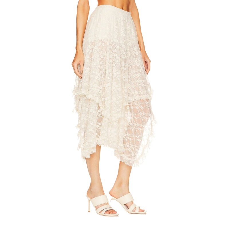 2024 falda de pastel de encaje falda de media longitud sentido del diseño femenino nicho dulce e irregular falda de cintura alta a línea