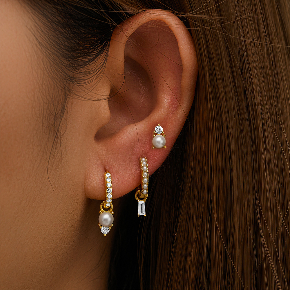 3 Pieces 925 Sterling Silver Zircon Geometric Earrings display picture 8