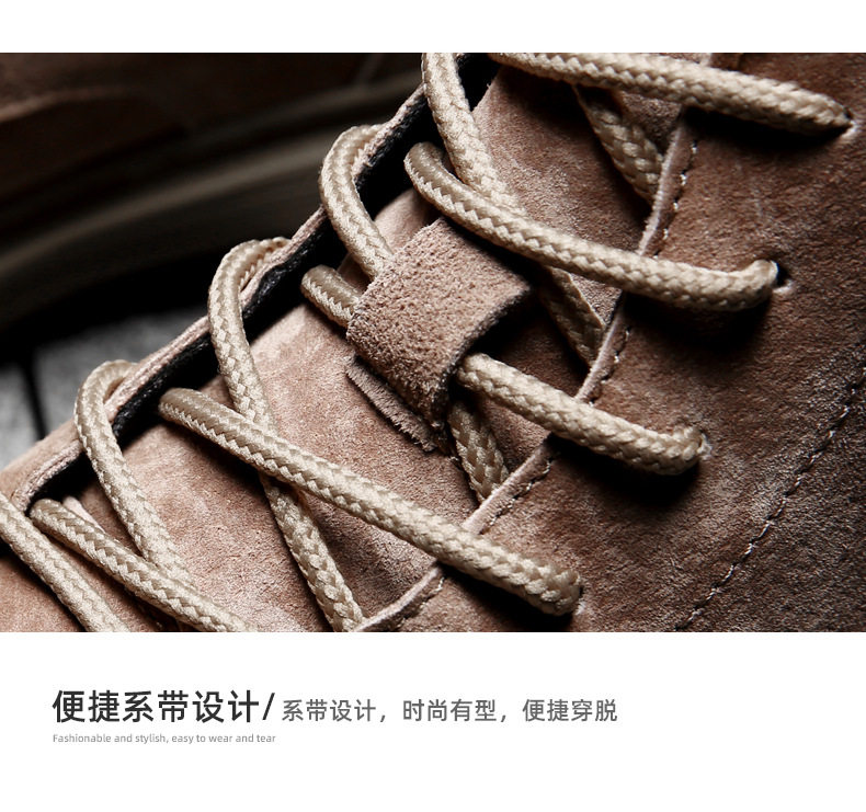 Bốt Martin nam da cao cổ lót nhung giữ ấm, đế thấp 1–3 cm, dây buộc phía trước — Màu Kaki 79797 chi tiết 6