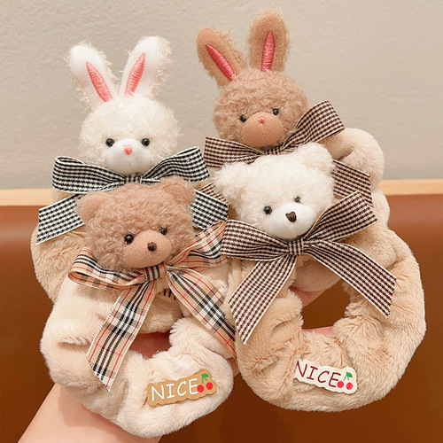 Children's Milk Coffee Color Headband for Girls, Cute Plush Hair Band for Girls, Non-Damaging Elastic Hair Accessory