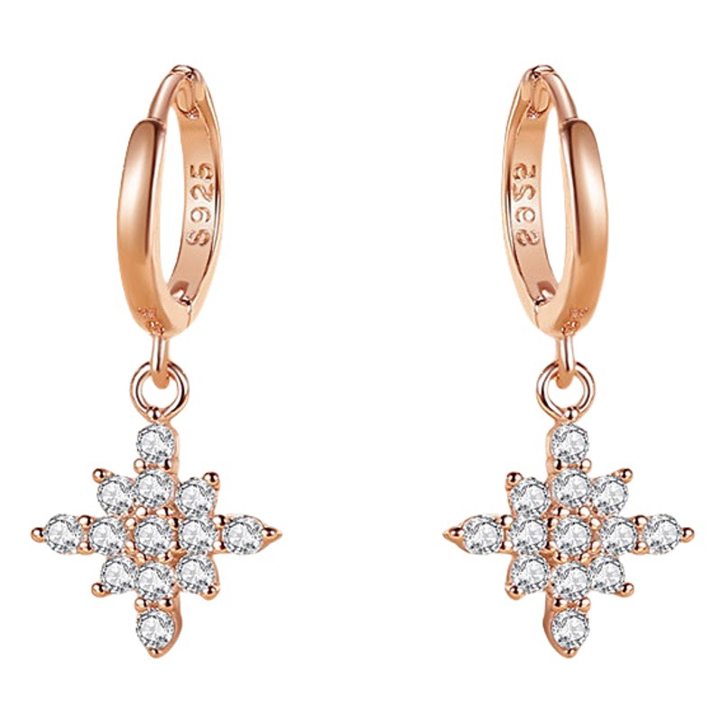 S925 plata ocho Awn estrella pendientes de diamante de las mujeres-incrustado diamante completo estrella moda luz pendientes de estilo de lujo joyería de plata al por mayor