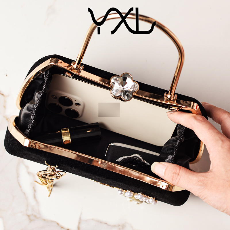 Nuevo retro flange de diamante de seda bolsa de cena bolsa de mano bolsa de cena bolsa de vestido chino bolsa de vestido cheongsam bolsa de tramo inclinada