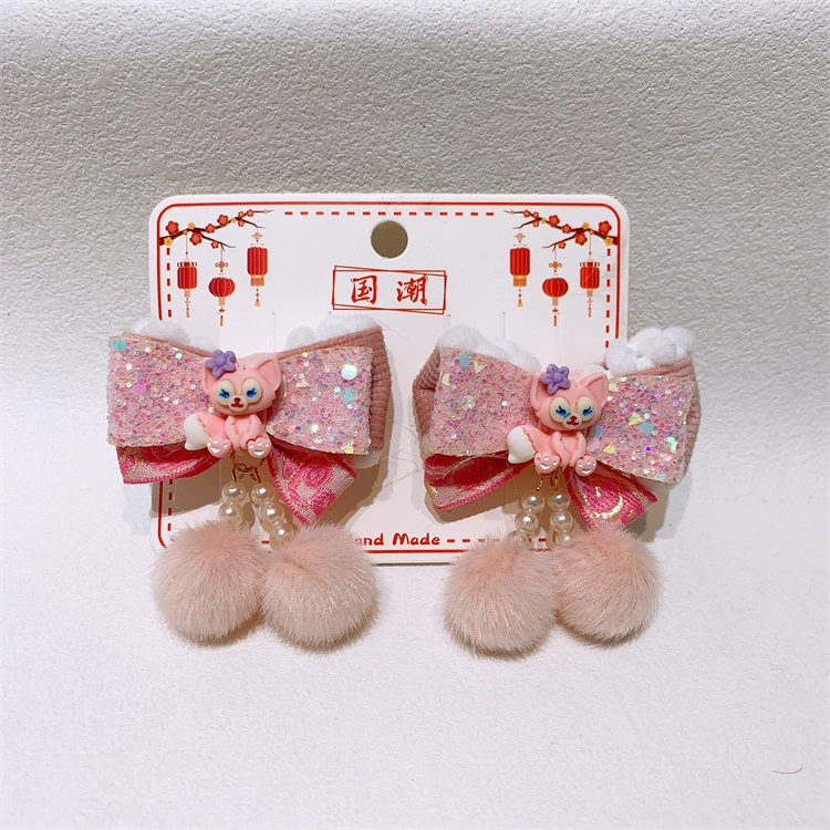 Red children's hairgrip with bow with tassels, Hanfu, hair accessory, hairpins, Chinese style