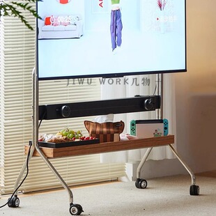 Internet Celebrity Power Track Tv Rack Floor-standing Wooden Storage Rack with Wheels Removable Lcd Display Multi-function Rack