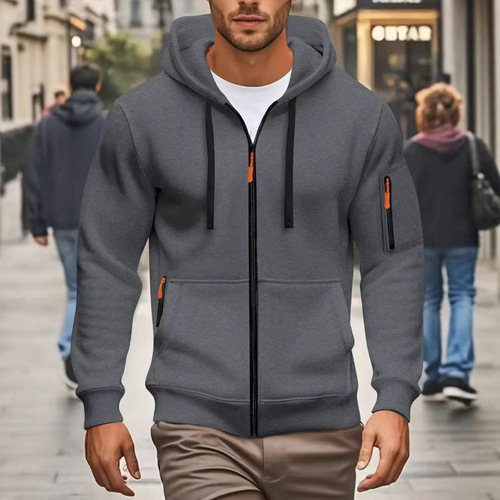 2025 Euro Code Autumn/Winter Men's Zip Hooded Sweatshirt Men's Sporty Casual Open Jacket Batch