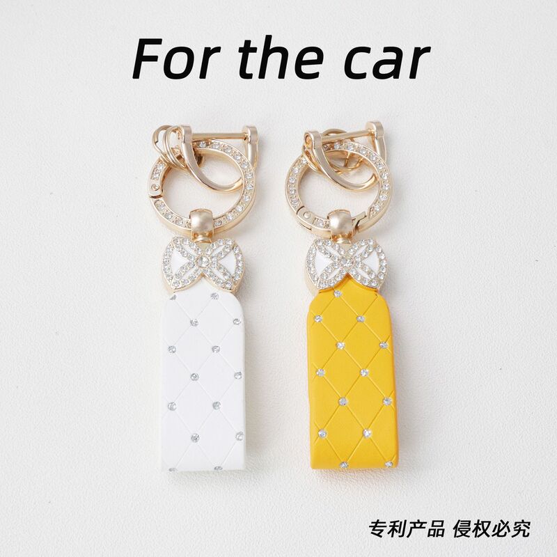 Korean Style Diamond Bow Keychain Ins Rhinestone Leather Car Key Chain Bag Motorcycle Key Pendant for Women