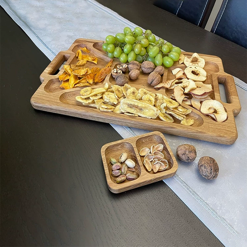 Деревянный поднос с перегородками и ручками для выпечки и десертов, китайская кухонная тарелка для фруктов и сухофруктов, тарелка для блюд