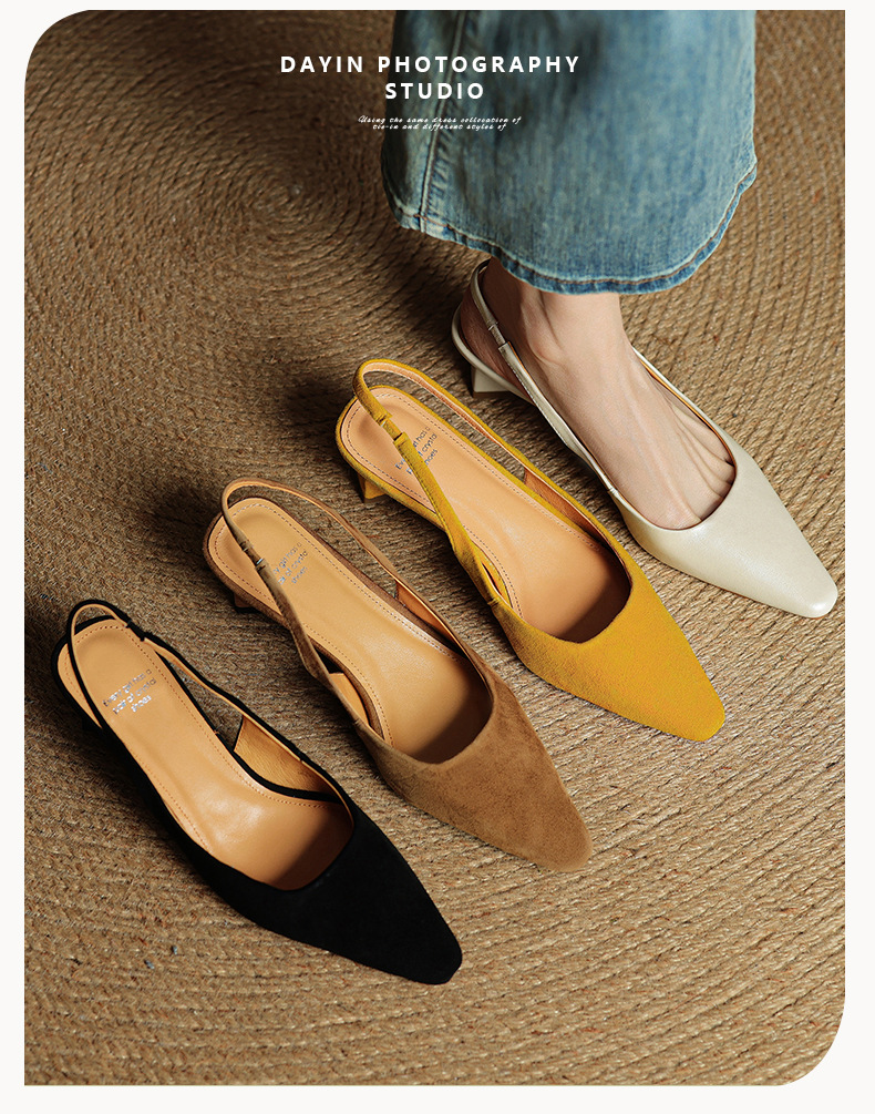Sandal cao gót nữ hở mũi gót thô 4 cm, phong cách Hàn Quốc, đi làm — đen chi tiết 2