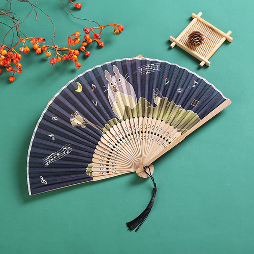 Japanese silk fan cartoon fan wave female fan bamboo fan Japanese craft fan kimono fan cheongsam catwalk