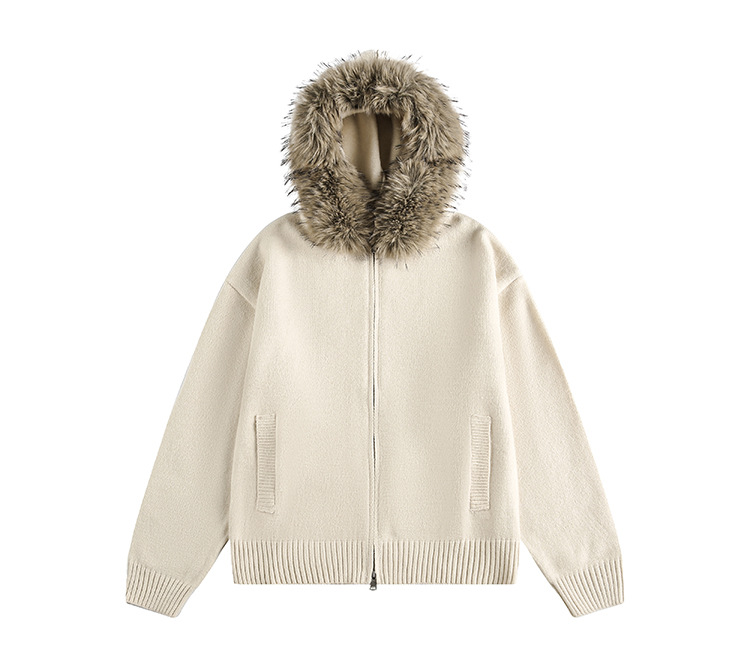 "Retro Detachable Faux Fur Collar Cardigan – Unisex Hooded Sweater Coat (Flower Gray/Black/Bluish/Apricot, S-XXL)"_viptrois.com