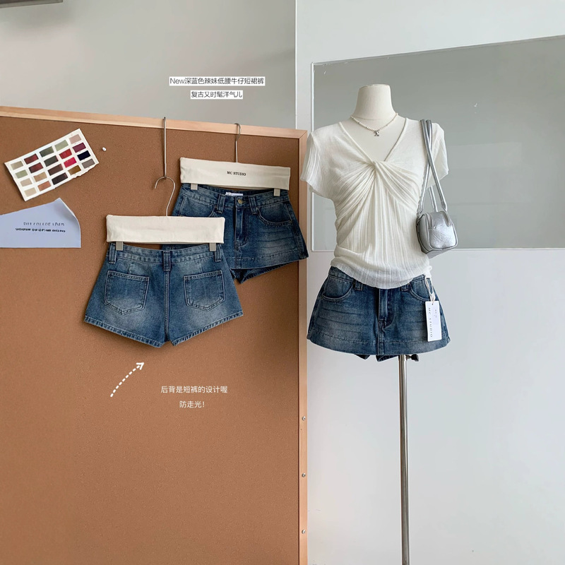 Korean Style 2026 Summer New Long-Leg Formula Cotton-Feel Thin Luxurious Low-Waist Denim Skirt Hot Girl Shorts