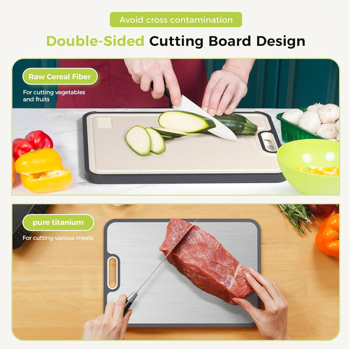 Amazon paja de trigo placa de acero inoxidable placa de cocina antibacteriana PP placa de cocina de plástico con ranura doble cara placa de corte de titanio puro transfronterizo