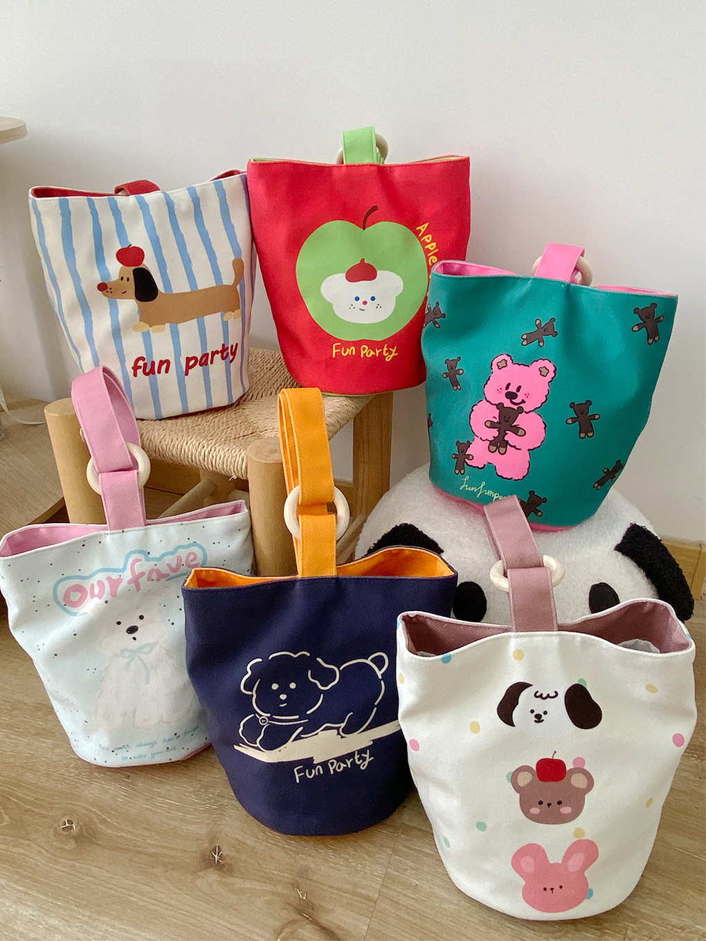 Cartoon cute cubo bolso de color contraste bolso de mano bolso de almuerzo de trabajo bolso portátil de mamá bolso de mano bolso de lona mujer