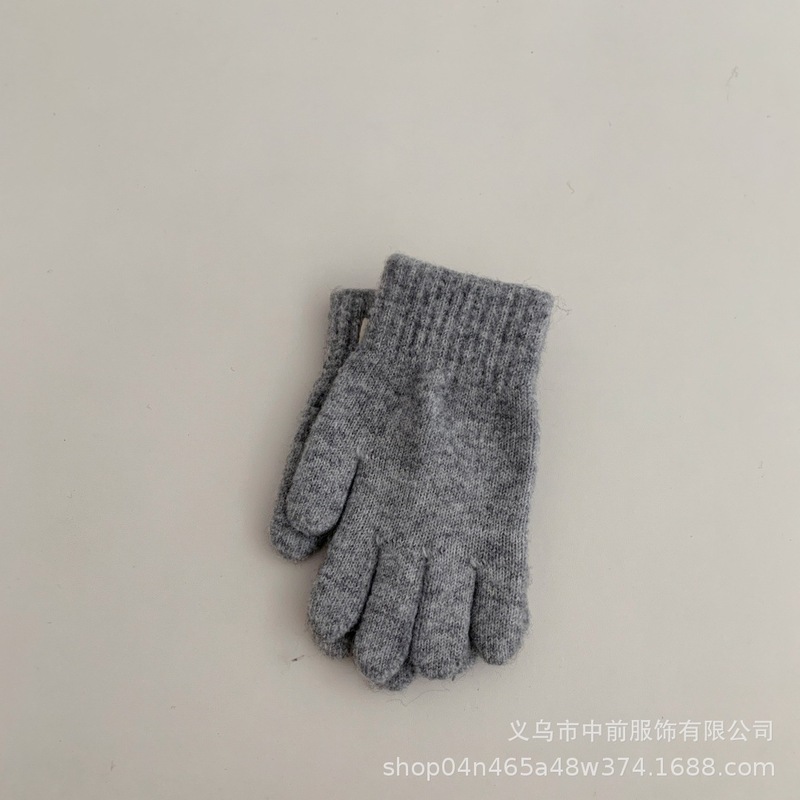 韩版儿童纯色百搭针织手套潮2025冬季男女童宝宝保暖防寒分指手套|undefined