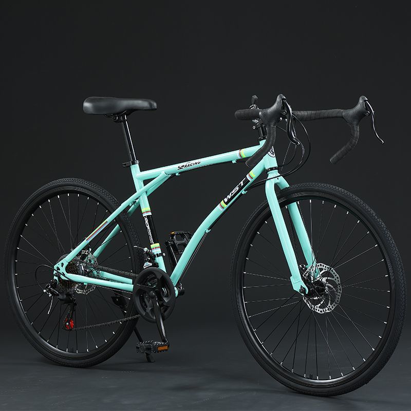 Variable Speed Fixed Gear Bicycle for Male and Female Students, Adult Road Bike, Ultra-Light Disc Brake Curved Handlebar, Internet Celebrity High-Looking Bicycle