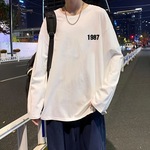 港风秋季新款长袖t恤男ins潮韩版宽松学生白色打底衫体恤上衣