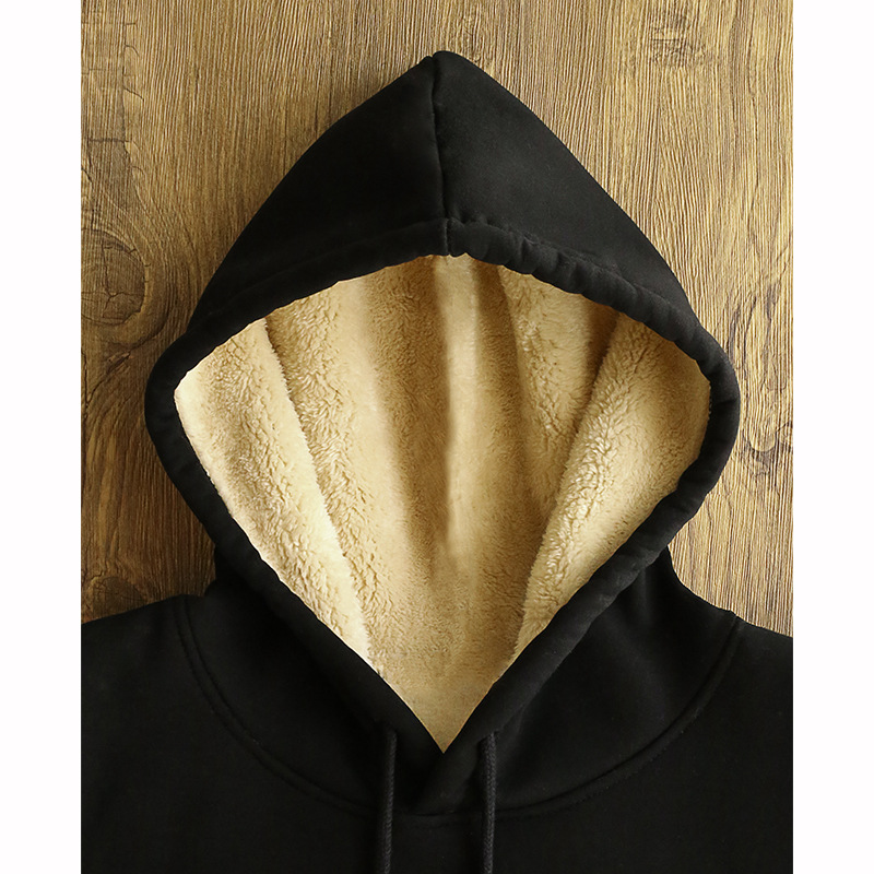 Amazon tendencia del comercio exterior suéter de lana de cordero de color sólido suelto cálido forro polar Deportes de los hombres europeos y americanos suéter con capucha