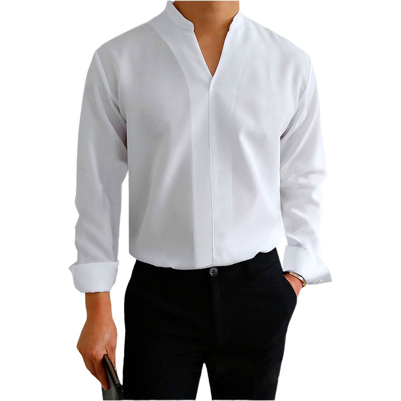 Nuevo 2022 verano camisa casual de los hombres de color sólido sin planchar jersey de manga larga 18-50 collar de pie camisa de los hombres