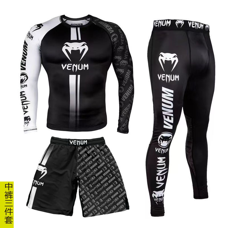 Sanda training suit UFC suit men's boxing tight quick-drying clothes Thai boxing fighting poison 3-piece set gym fighting