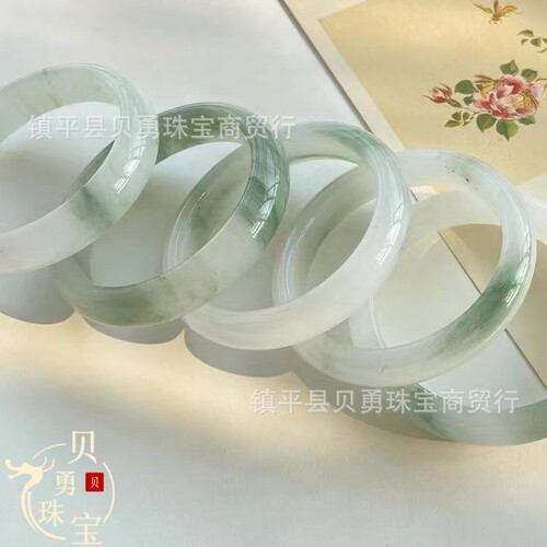 Snow Jade Natural Xinjiang Tianshan Jade Ice Jade Real Gold Thread Jade Round Bracelet, Fortune-Bearing Flat Bar, Versatile Non-Jade Bracelet