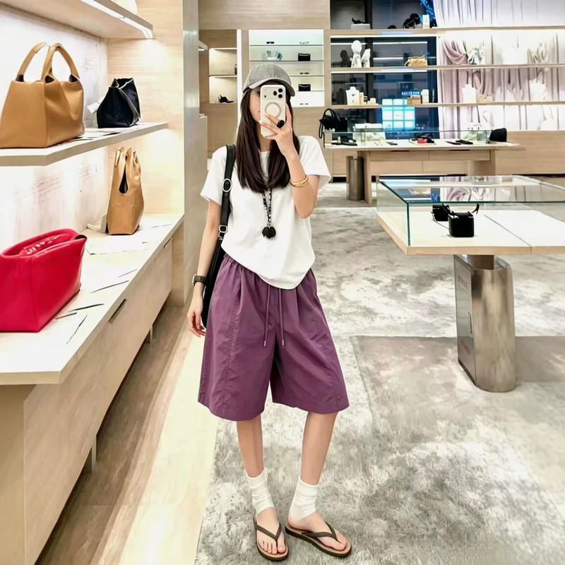 Summer 2026 women's loose casual college-style mid-length pants, Korean version, new lazy style thin shorts