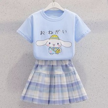 女童两件套夏季新款时尚休闲风套装学生女孩洋气卡通短袖短裙夏装