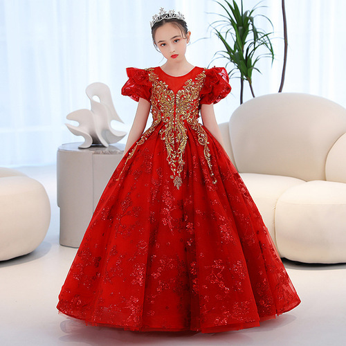 Children's formal wear fashion show 2024 autumn and winter, little girl sequin tulle princess dress, host piano performance costume