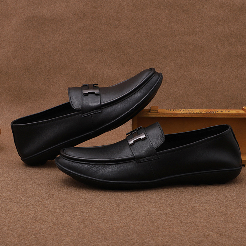 Summer Lightweight Comfortable Lazy Man's Shoes Single-layer Cowhide Casual Leather Shoes Rubber Soft Bottom One-step Slip-on Bean Shoes 